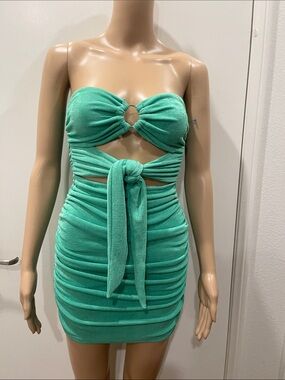 Princess Polly Mint Green Ruched Strapless Mini Dress